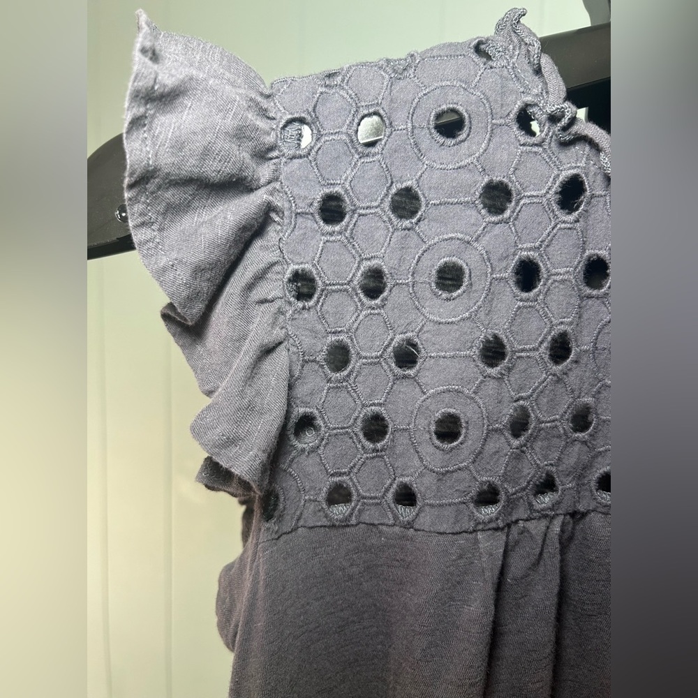 LOFT Gray Eyelet Ruffle Blouse - Picture 2 of 5